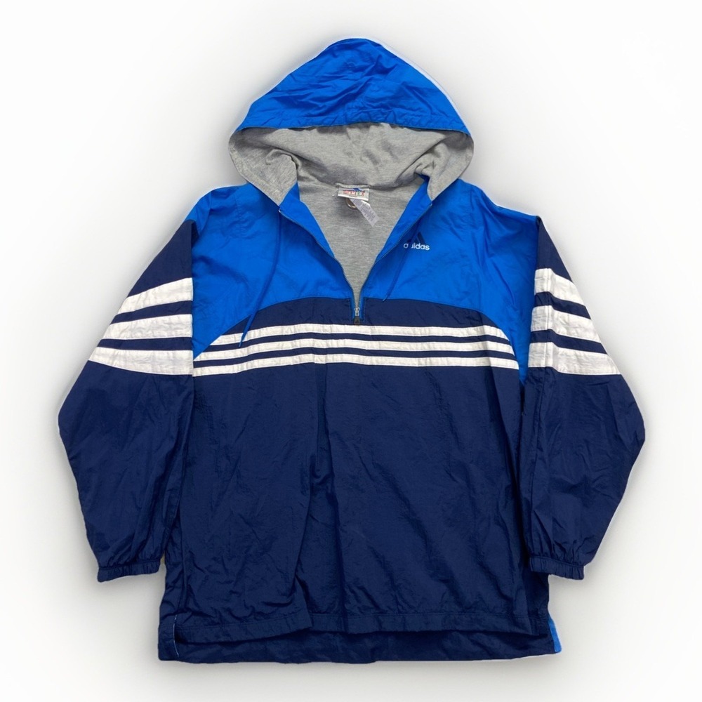 Vintage Adidas Windbreaker Jacket Mens L Colorblock 90s Lined Track Blue